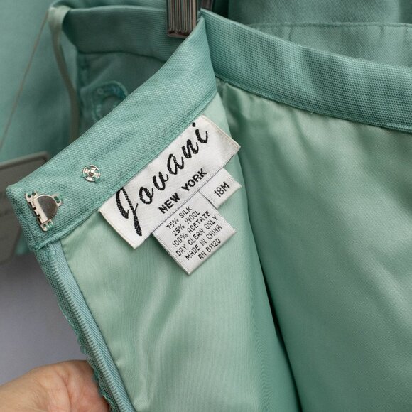 Jovani NY 3 Pc Silk Wool Set 18M Aquamarine Blazer Tank Lace Skirt Beaded NWT - Picture 9 of 16